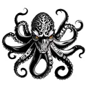 it's a legend samurai octopus, so it's japanesse, realistic and graphic. not anthropomorphic. zoomed in on its face and  tattoo design idea