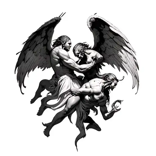Demons And Angels Fighting tattoo design idea