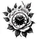 roses and clock tattoo design idea