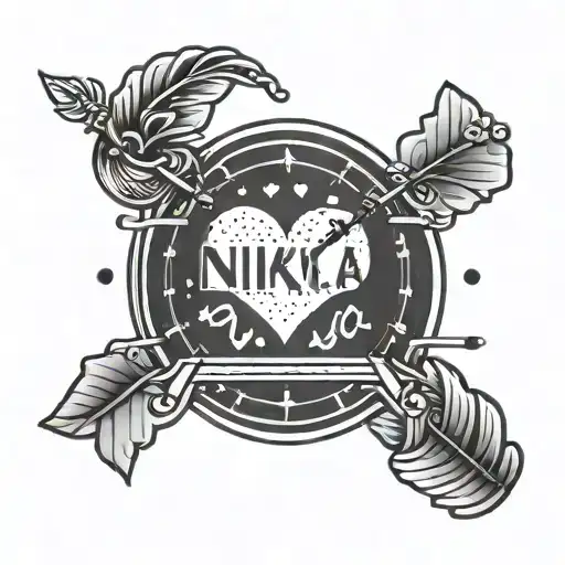 Nikhila name in morse code with heart love arrow piercing tattoo design idea