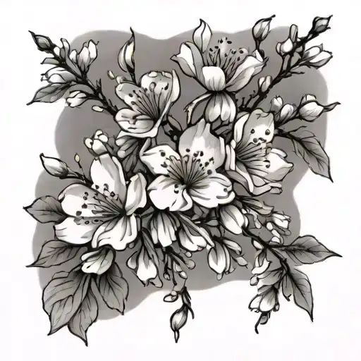Cherry Blossom Black And White tattoo design idea