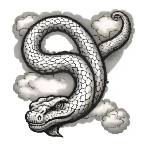Ouroboros snake with clouds tattoo design idea