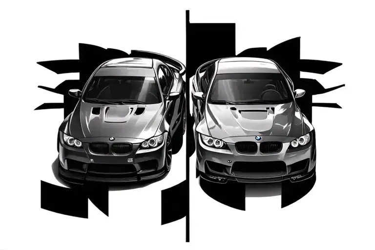 Cars: GT86 on the left, M3 E46 Turbo on the right, with more realism (shapes, volumes, faithful body details). tattoo design idea