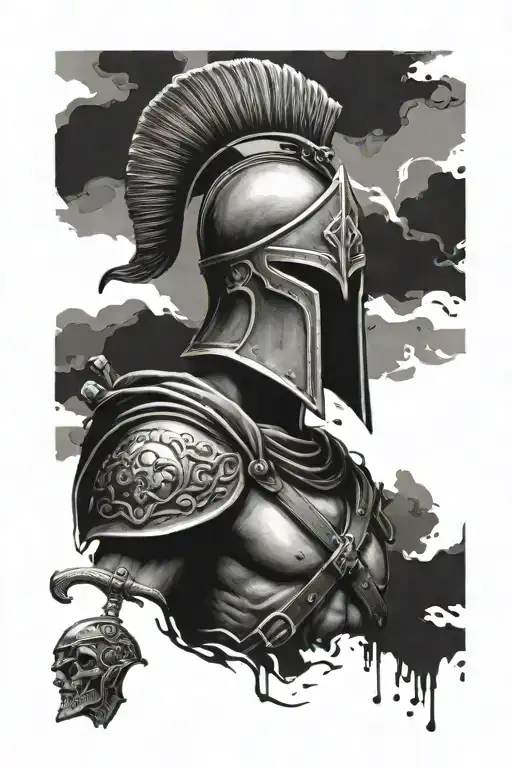 spartan with memento mori memento vivere tattoo design idea