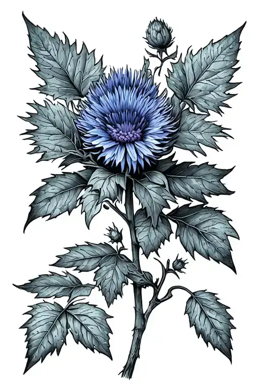 poison ivy vine, blue thistle flower, tattoo design idea