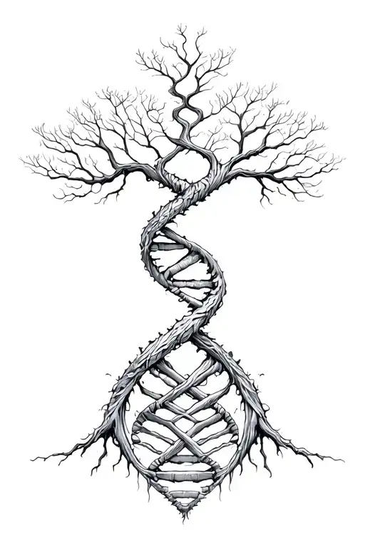 tree of life featuring Human DNA double helix intertwined tattoo design idea