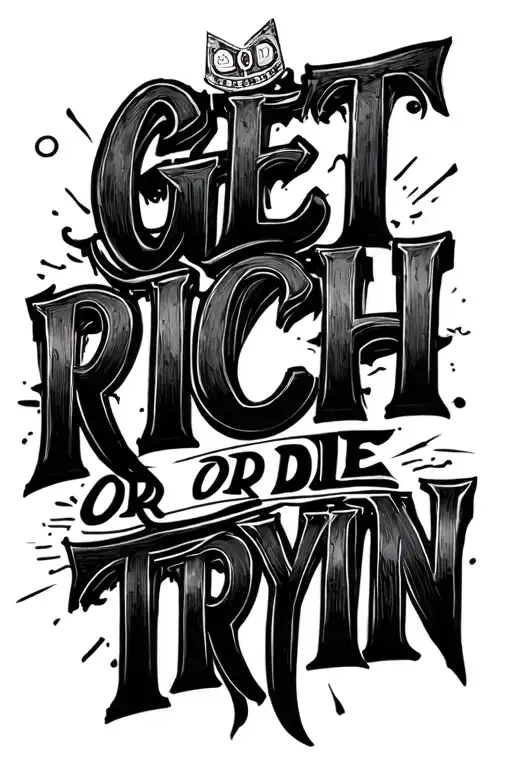 "crip" money whit text "get rich or die tryin" tattoo design idea