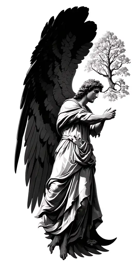 Saint Michael the Archangel and tree of life tattoo design idea