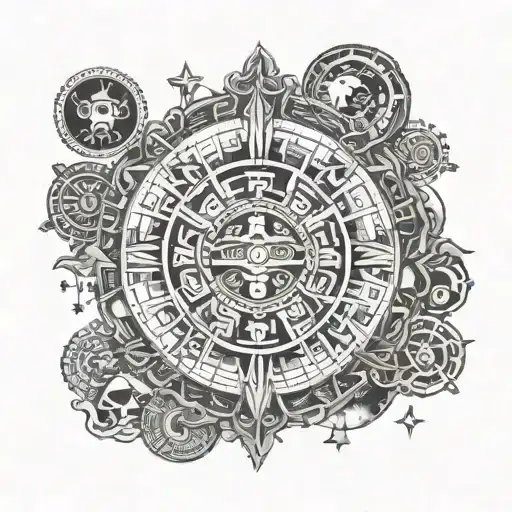 An ancient Mayan calendar incorporating elements of psychology and astronomy tattoo design idea