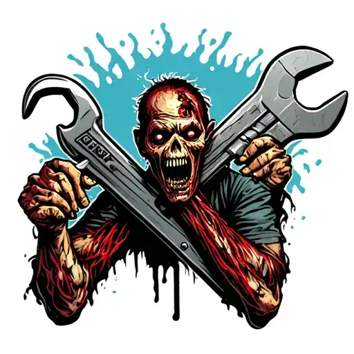 zombie with wrench crossed tattoo design idea