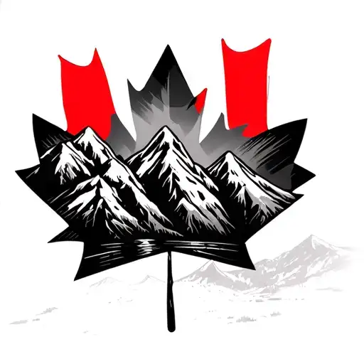 canada flag outdoor scene with mountains tattoo design idea