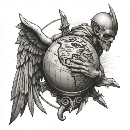 ATLAS holding the world with the words "THE WEIGHT OF THE WORLD AIN'T SO BAD" around the image.  tattoo design idea
