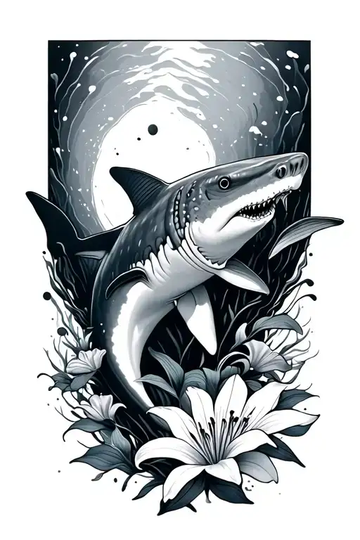 whale shark with Lilies tattoo design idea