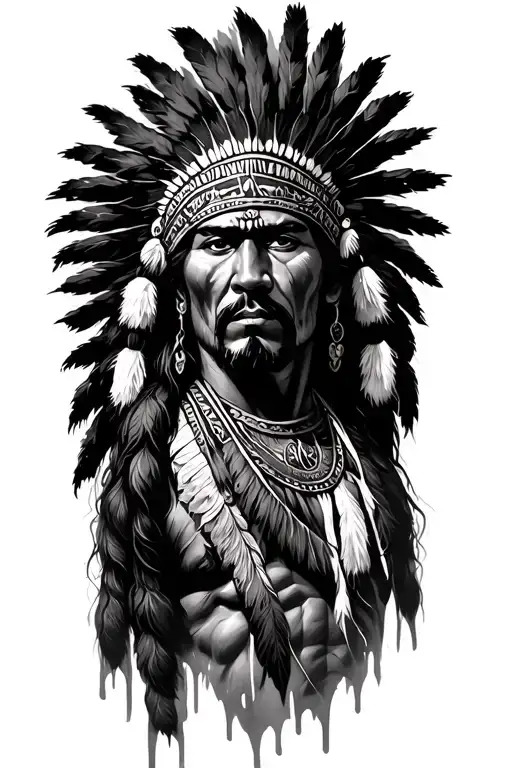 Indian warrior with skin falling off tattoo design idea