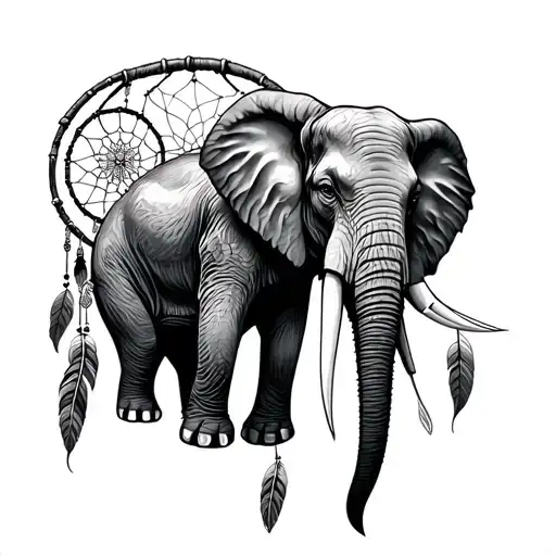 Elephant inside of a Dream Catcher tattoo design idea