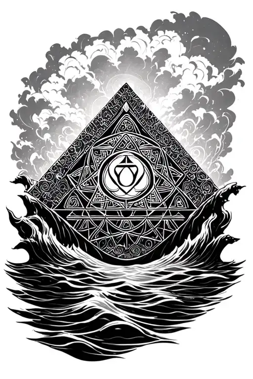 Sri yantra healing energy floating in sea tattoo design idea