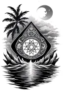 Sri yantra healing energy floating in sea tattoo design idea
