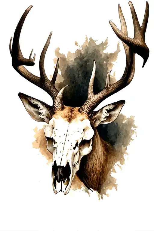 Deer skull with antlers tattoo design idea