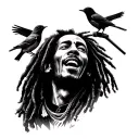 drawing tattoo design Bob marley soul singing with three little birds. tattoo design idea