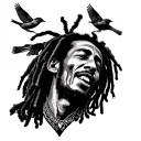 drawing tattoo design Bob marley soul singing with three little birds. tattoo design idea
