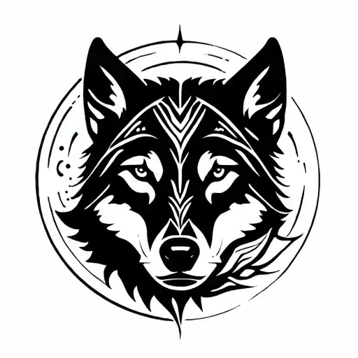 moon and wolf blended and minimalist style tattoo design idea