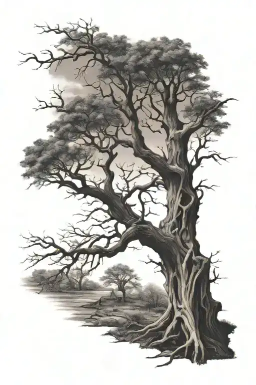 Haunted Tree without leaves tattoo design idea