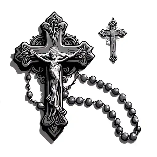 Cross wrapped in a rosary tattoo design idea