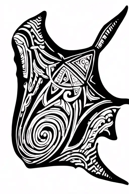 mayan themed manta ray swimming tattoo design idea
