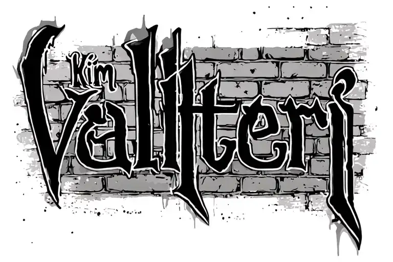 "Kim Valtteri" Brick wall background tattoo design idea