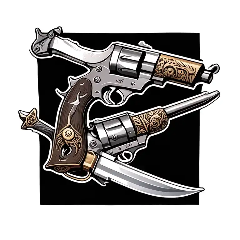guns and melee weapons tattoo flash tattoo design idea