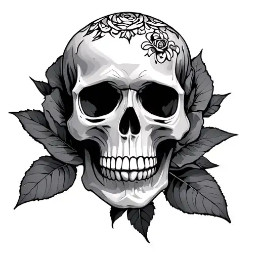 small skull with tribalism desert rose intertwined tattoo design idea