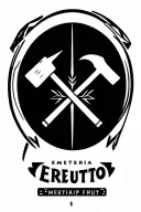 A striking emblem of craft and resilience: a needle and hammer crossed in unity include the names Emeteria and Fruto tattoo design idea