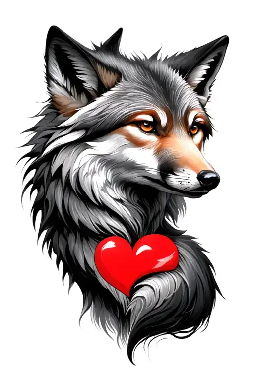 wolf and fox intertwined hearts tattoo design idea