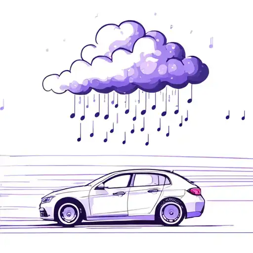 rain cloud raining violet music notes over a speeding car tattoo design idea
