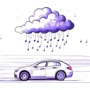 rain cloud raining violet music notes over a speeding car tattoo design idea