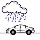 rain cloud raining violet music notes over a speeding car tattoo design idea