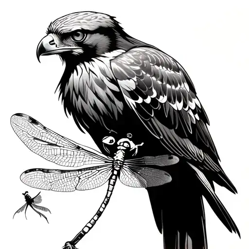 red tail hawk and dragonfly  tattoo design idea
