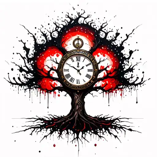 Life tree with clock embedded, names in the tree Carley 9/20/02, Kadyn 6/4/01, Cedar 4/5/05 and Myrcella 1/1/16 tattoo design idea