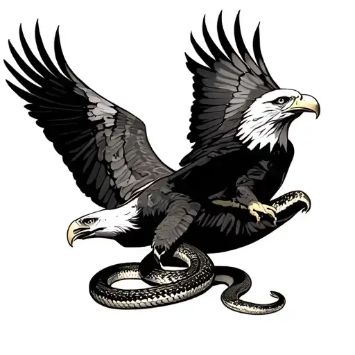 rattle snake and bald eagle soaring tattoo design idea