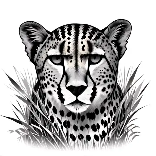 cheetah face behind african grassland reeds tattoo design idea
