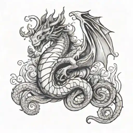 a mix of Libra and a Dragon in a rubberhose cartoon style tattoo design idea