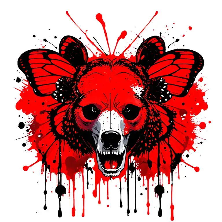bear skull with butterfly wings tattoo design idea