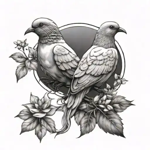 garden with two doves tattoo design idea