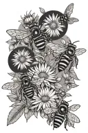 bees and daisies and honeycomb fine line tattoo design idea