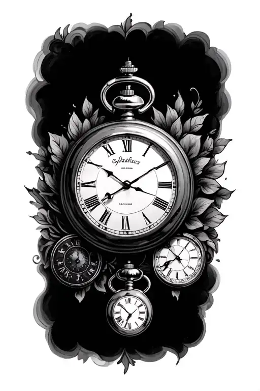 3 pocket watches surrounded tattoo design idea