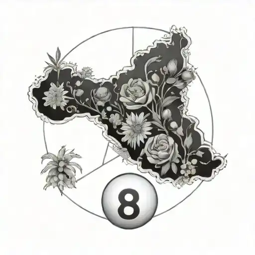 8 ball surrounded by native Texas wildflowers intertwined tattoo design idea