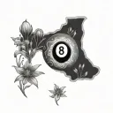 8 ball surrounded by native Texas wildflowers intertwined tattoo design idea