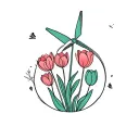 windmill and cycle tulips tattoo design idea
