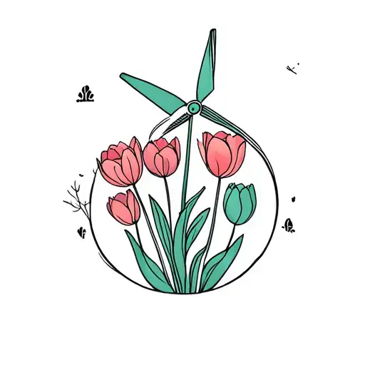 windmill and cycle tulips tattoo design idea