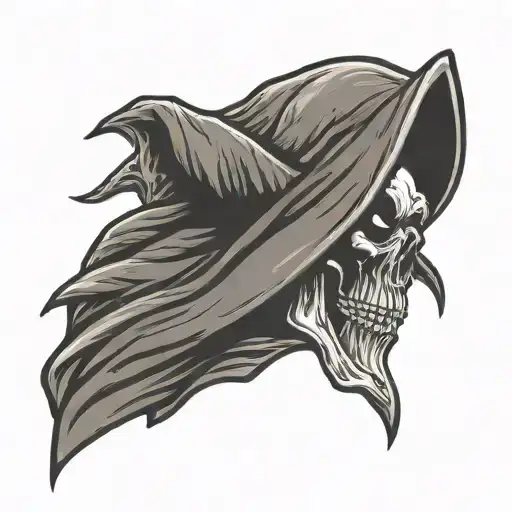 simplistic traditional grim reaper head, sailor jerry tattoo design idea